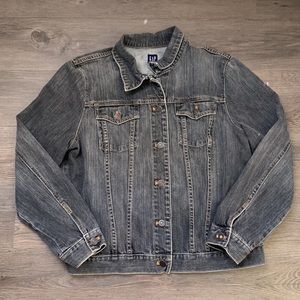 GAP Distressed Dark Denim Jean Jacket